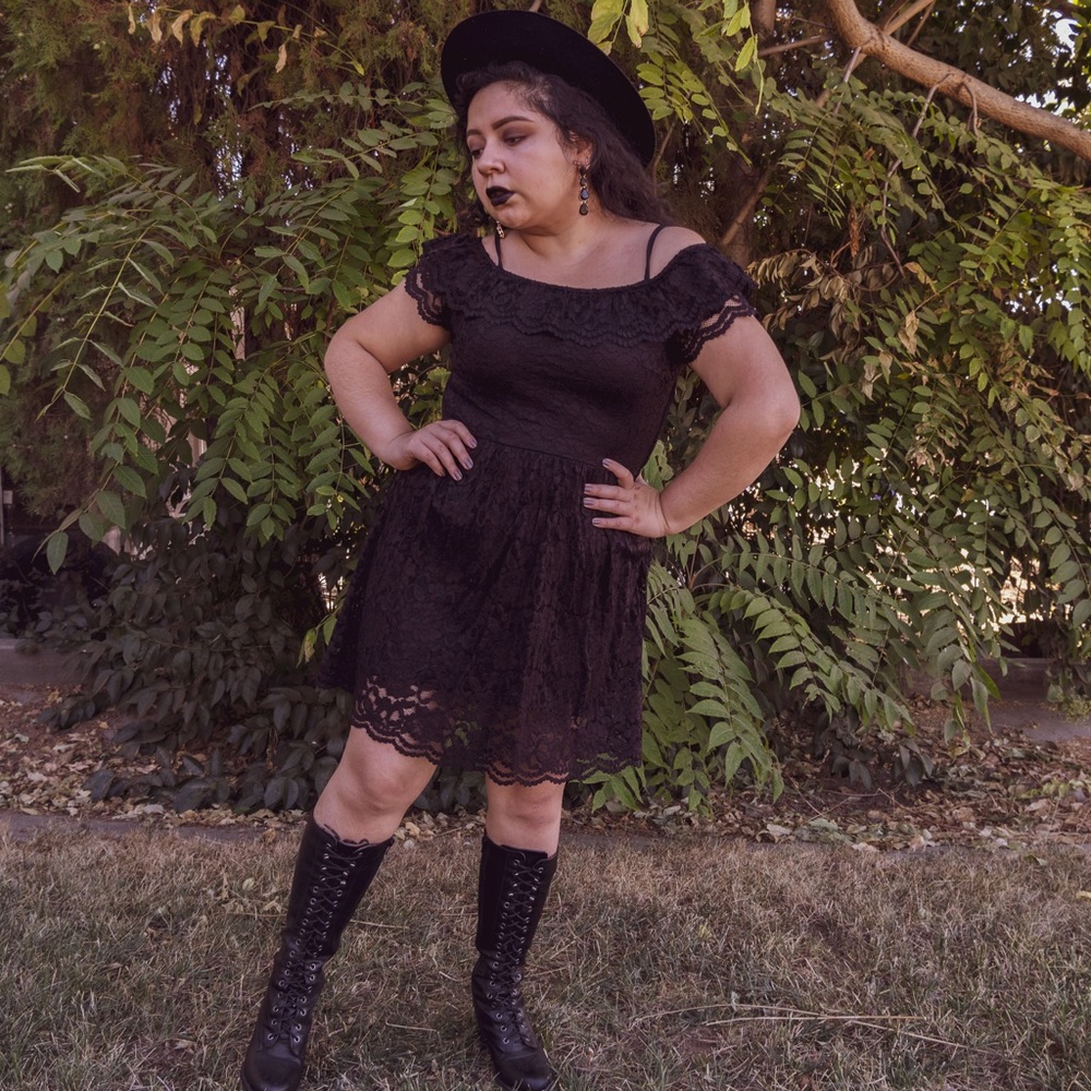 H&M ruffle lace black dress
